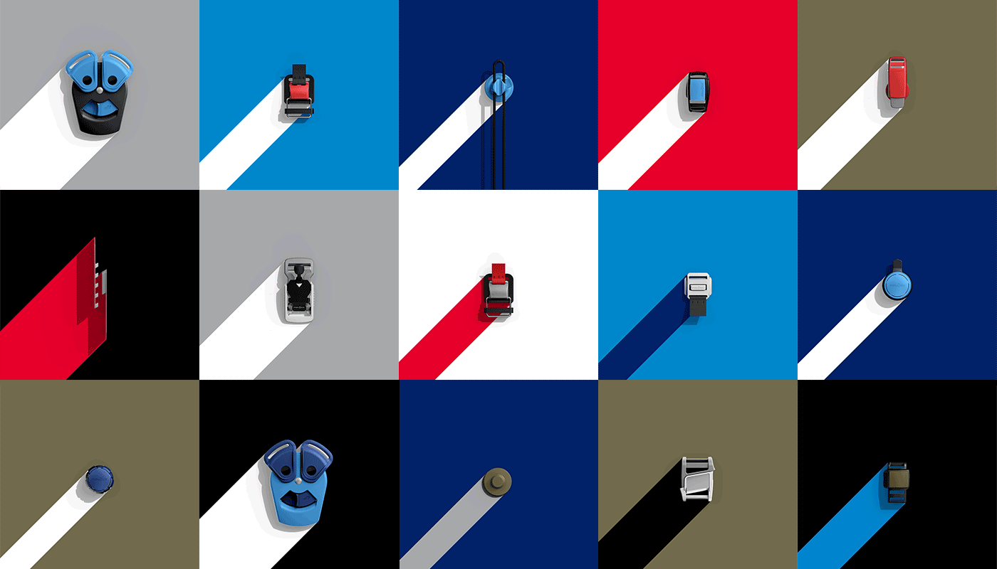 Assortment of different FIDLOCK magnetic buckles in different colours in 15 versions