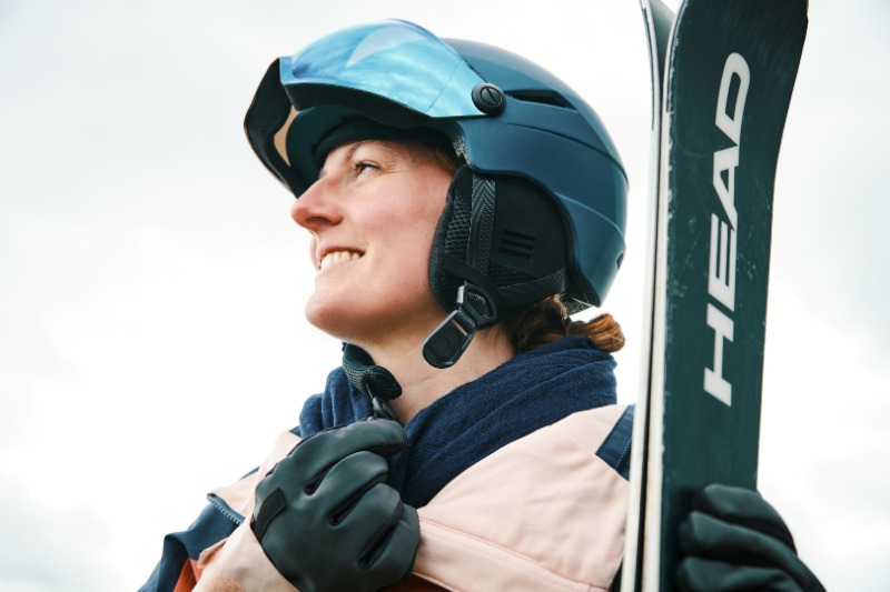 Woman with ski helmet