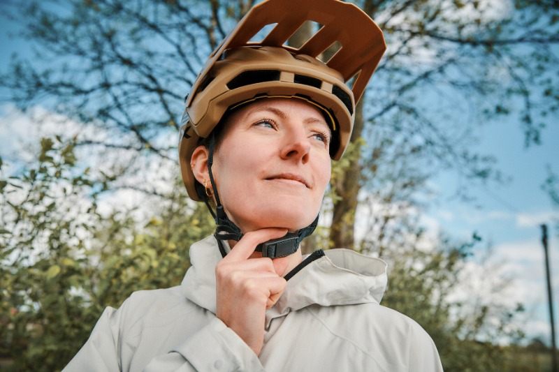 Woman with bike helmet