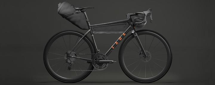 Render of the F/AR bike with fully integrated bickepacking system with FIDLOCK attachments 